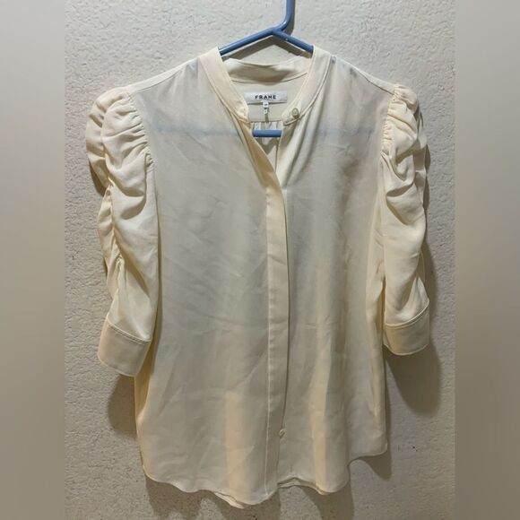 FRAME Gilian 100% Silk Puff-sleeve Top In white size small - Picture 6 of 15